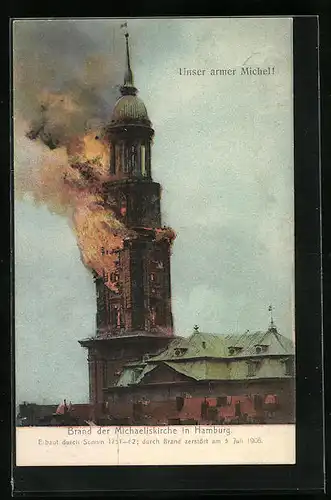 AK Hamburg-Neustadt, Brand der Michaeliskirche 1906
