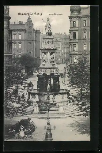 AK Hamburg-St.Georg, Ansicht des Hansa-Brunnens