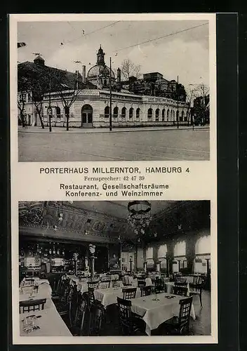 AK Hamburg-St.Pauli, Porterhaus Millerntor, Restaurant mit Innenansicht