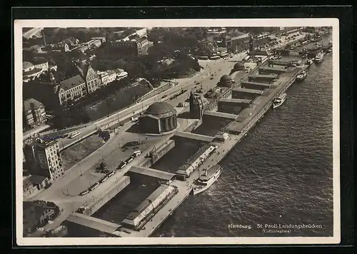 AK Hamburg-St. Pauli, Fliegeraufnahme der Landungsbrücken