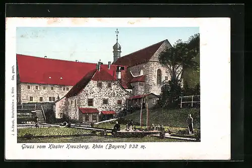 Goldfenster-AK Bischofsheim / Rhön, Kloster Kreuzberg mit leuchtenden Fenstern