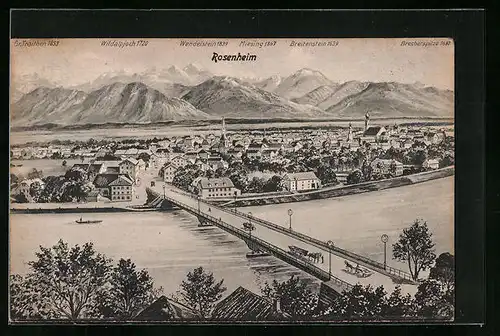 AK Rosenheim, Gesamtansicht mit Gebirgswand
