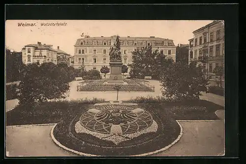 AK Weimar, Watzdorfplatz mit Denkmal