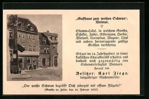 AK Weimar, Gasthaus Zum weissen Schwan, Besitzer Karl Ziege