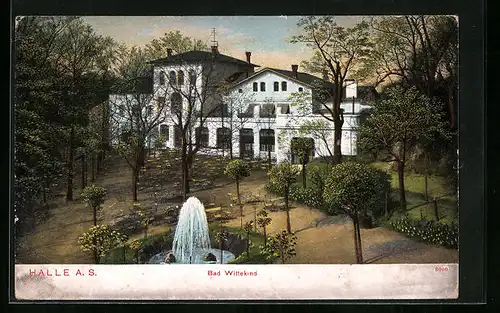 AK Halle a. S., Bad Wittekind mit Brunnen