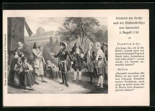 AK König Friedrich II. (der Grosse) und der Mühlenbesitzer von Sanssouci am 2. August 1745