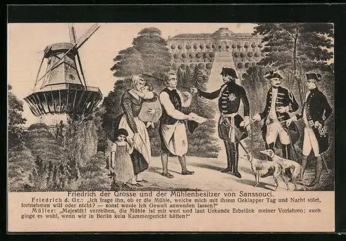 AK König Friedrich II. (der Grosse) und der Mühlenbesitzer von Sanssouci vor seiner Mühle
