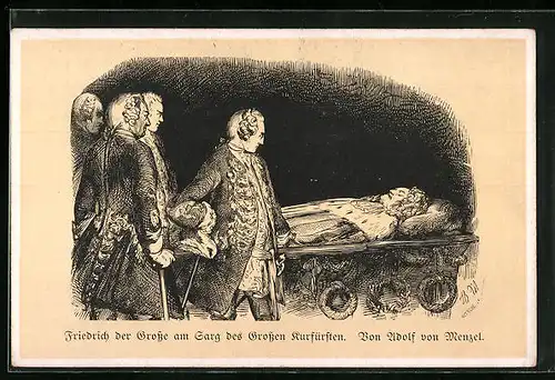 AK König Friedrich II. (der Grosse) am Sarg des Grossen Kurfürsten