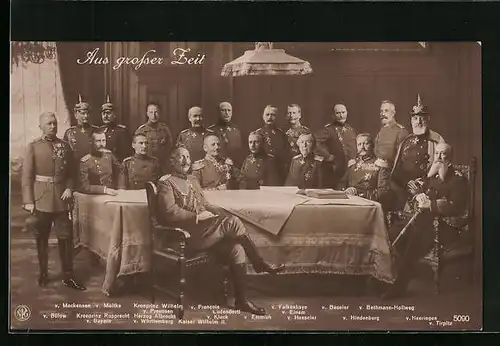 AK Kaiser Wilhelm II. mit seinen Heerführern beim Kriegsrat