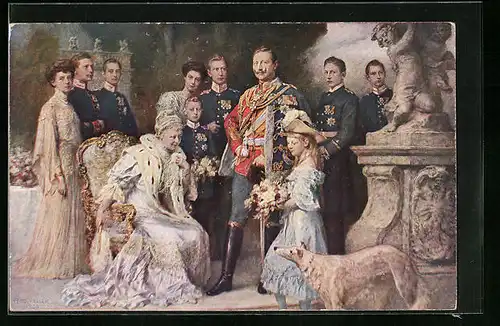 AK Kaiser Wilhelm II. im Kreise seiner Familie