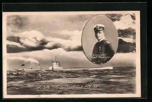 AK Deutsches U-Boot SM U9, Portrait vom Kommandanten Kapitän Weddigen