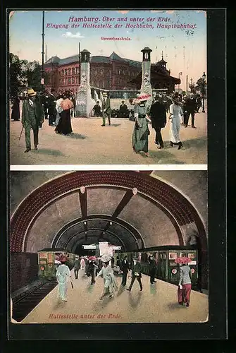 AK Hamburg, Eingang der Haltestelle der Hochbahn, Hauptbahnhof, Haltestelle der U-Bahn