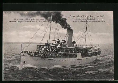 AK Salonschnelldampfer Hertha der Linie Swinemünde-Pillau