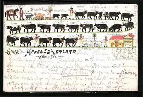 Künstler-AK Heimweg von der Alm mit Kuhherde