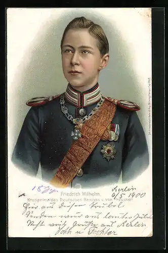 Lithographie Kronprinz Wilhelm von Preussen im Kindesalter in anmutiger Uniform