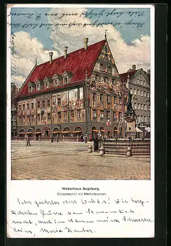 AK Augsburg, Weberhaus Südostansicht mit Merkurbrunnen