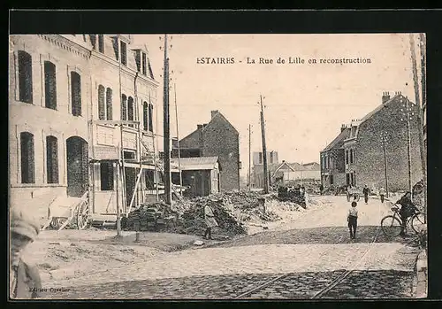 AK Estaires, La Rue de Lille en reconstruction