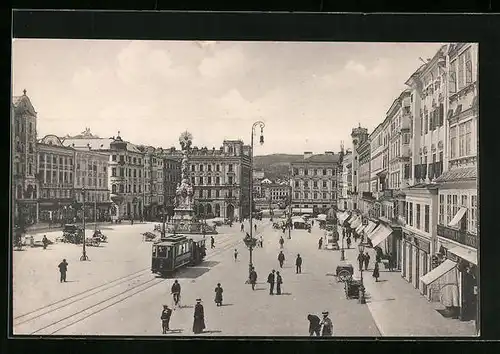 AK Linz a. d. Donau, Hauptplatz mit Strassenbahn