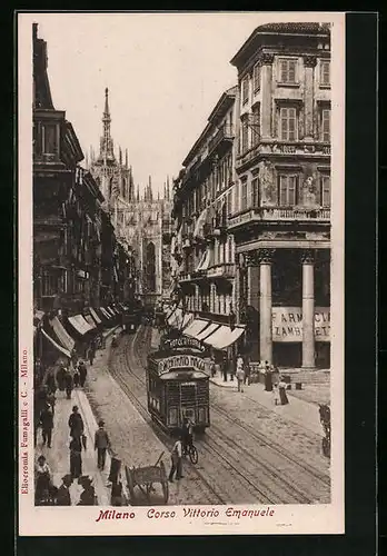 AK Milano, Corso Vittorio Emanuele, Strassenbahn