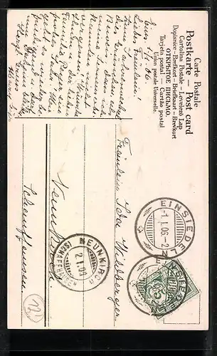 AK Kinder mit Puppe auf Schultafel, Neujahr