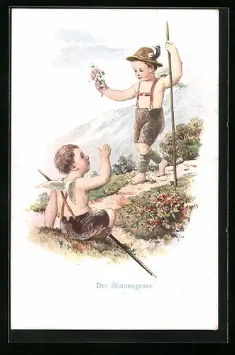 AK Kleine Engel in bayrischen Trachten