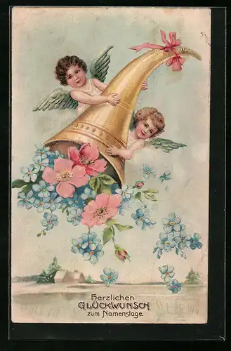 Präge-AK Engel mit grossem Füllhorn