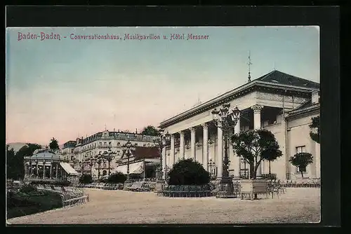 AK Baden-Baden, Conversationshaus, Musikpavillon u. Hotel Messner