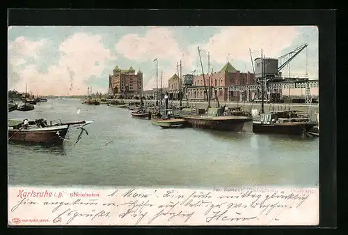 AK Karlsruhe, Rheinhafen mit Kran