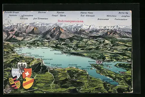 AK Konstanz, Bodenseepanorama mit Gebirge