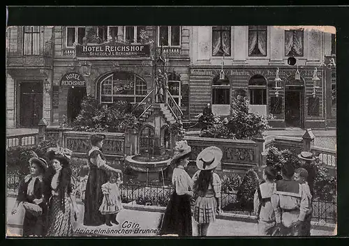 AK Köln, Besucher am Heinzelmännchen-Brunnen