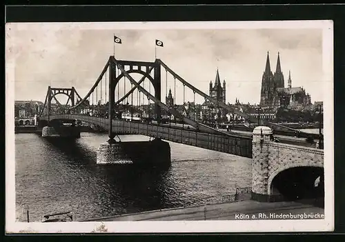 AK Köln, Hindenburgbrücke gegen Dom