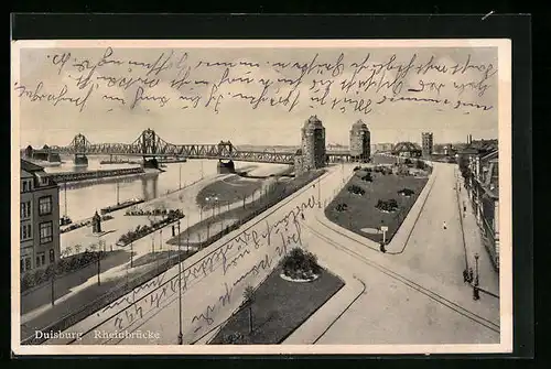 AK Duisburg, Rheinbrücke aus der Vogelschau