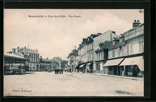 AK Beuzeville, Place de la Halle, Rue Destin
