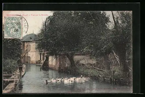 AK Mainneville, Vue sur la Rivière