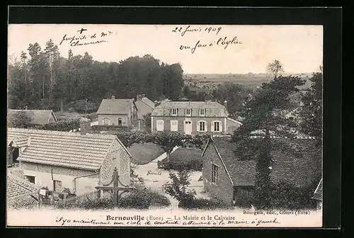 AK Bernouville, La Mairie et le Calvaire