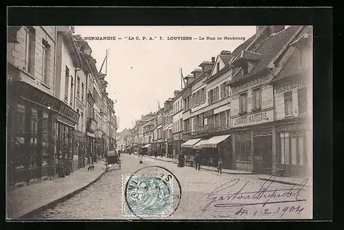 AK Louviers, La Rue de Neubourg