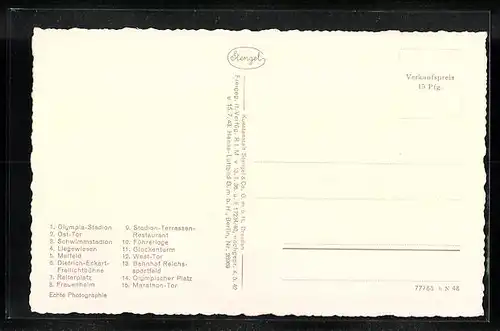 AK Berlin, Reichssportfeld vom Flugzeug aus, mit Ziffern, rückseitig Index