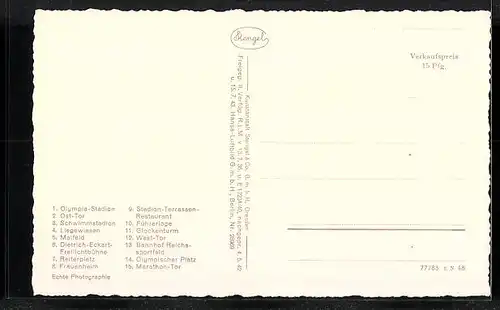 AK Berlin, Reichssportfeld vom Flugzeug aus, mit Ziffern, rückseitig Index