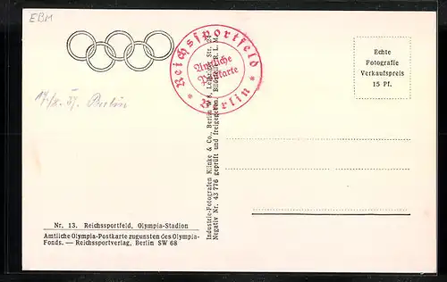 AK Berlin, Reichssportfeld, Fliegeraufnahme vom Olympiastadion