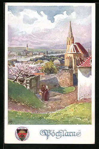 AK Deutscher Schulverein Nr. 288: Pöchlarn, Kirche im Ortsbild in der milden Frühlingssonne