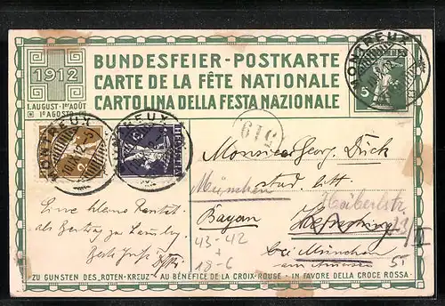 AK Schweizer Bundesfeier 1912, Schweizer Kinder mit Laternen, Ganzsache