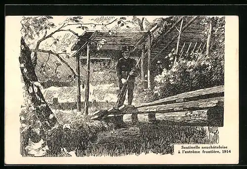 Künstler-AK Sentinelle neuchateloise à l`extreme frontière, 1914
