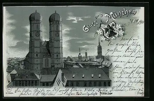 Mondschein-Lithographie München, Ortspartie mit Frauenkirche