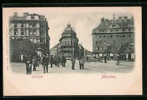 Relief-AK München, Strassenpartie am Karlsplatz