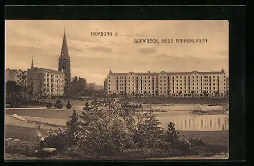 AK Hamburg-Barmbeck, Blick auf die neuen Parkanlagen