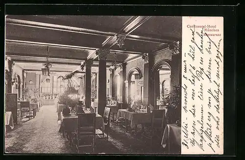 AK München, Continental-Hotel Restaurant, Innenansicht