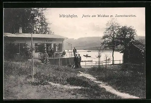 AK Wörishofen, Partie am Waldsee mit Seerestaurant
