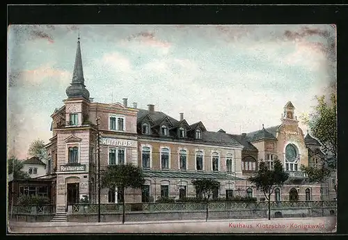 AK Dresden-Klotzsche, Eingang des Kurhaus-Restaurants von der Strasse betrachtet