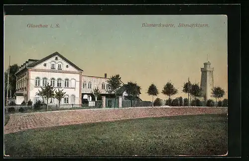 AK Glauchau i. S., Gasthaus Bismarckwarte, Bismarckturm