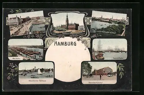 AK Hamburg, Alter Hafen, Uhlenhorster Fährhaus, Lombardsbrücke